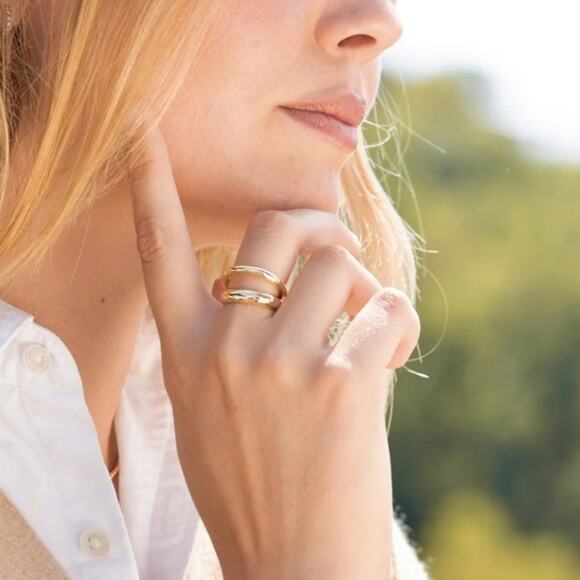 NEW Loren Stewart Deux Open Stacked Double Band Ring Gold Plated Size 7 - Picture 1 of 11